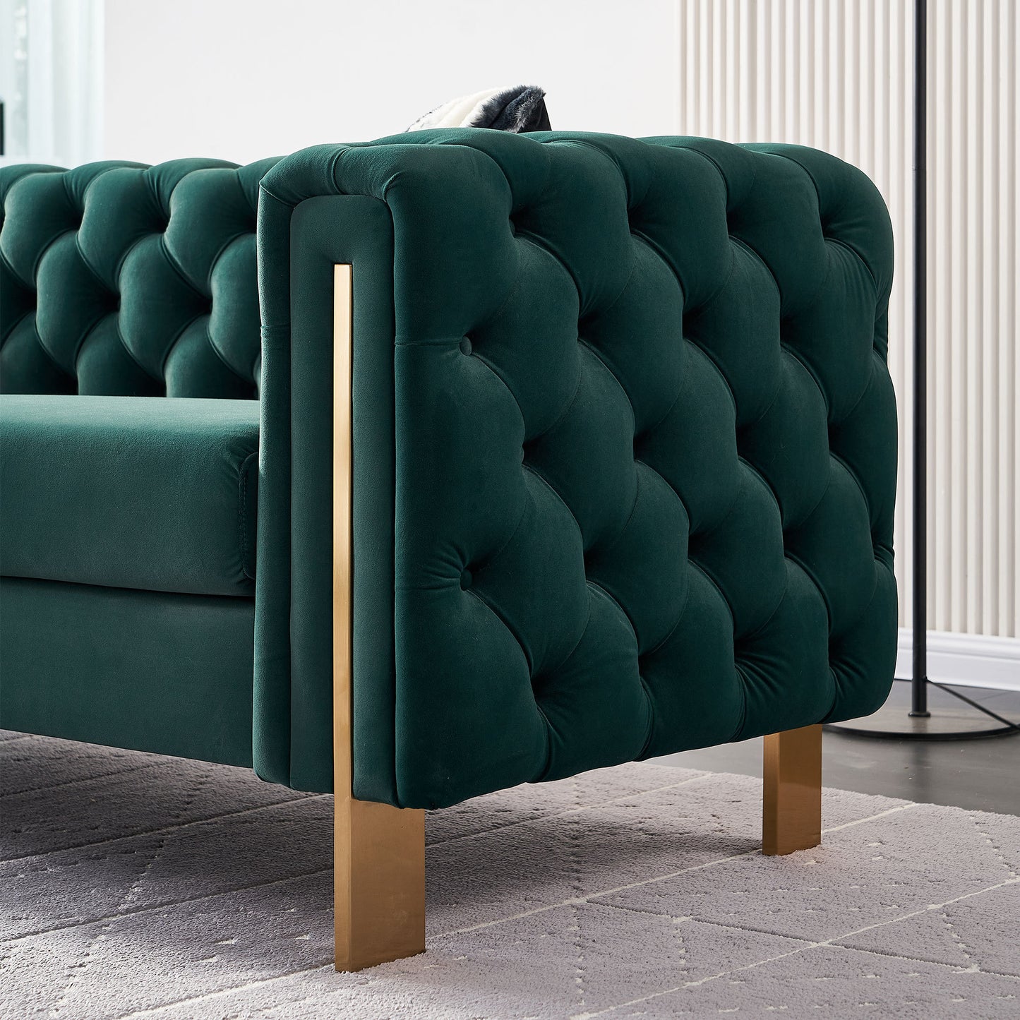 Modern Tufted Velvet Living Room Sofa, 84.25''W Couch,Green