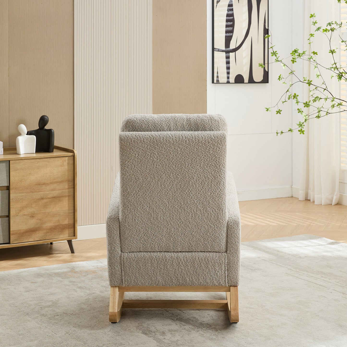 25.4"W Rocking Chair for Nursery, High Back Glider Chair with Retractable Footrest, Side Pocket, Rocking Accent Armchair with Rubber Wood Legs for Living Room/Bedroom.Light Gray