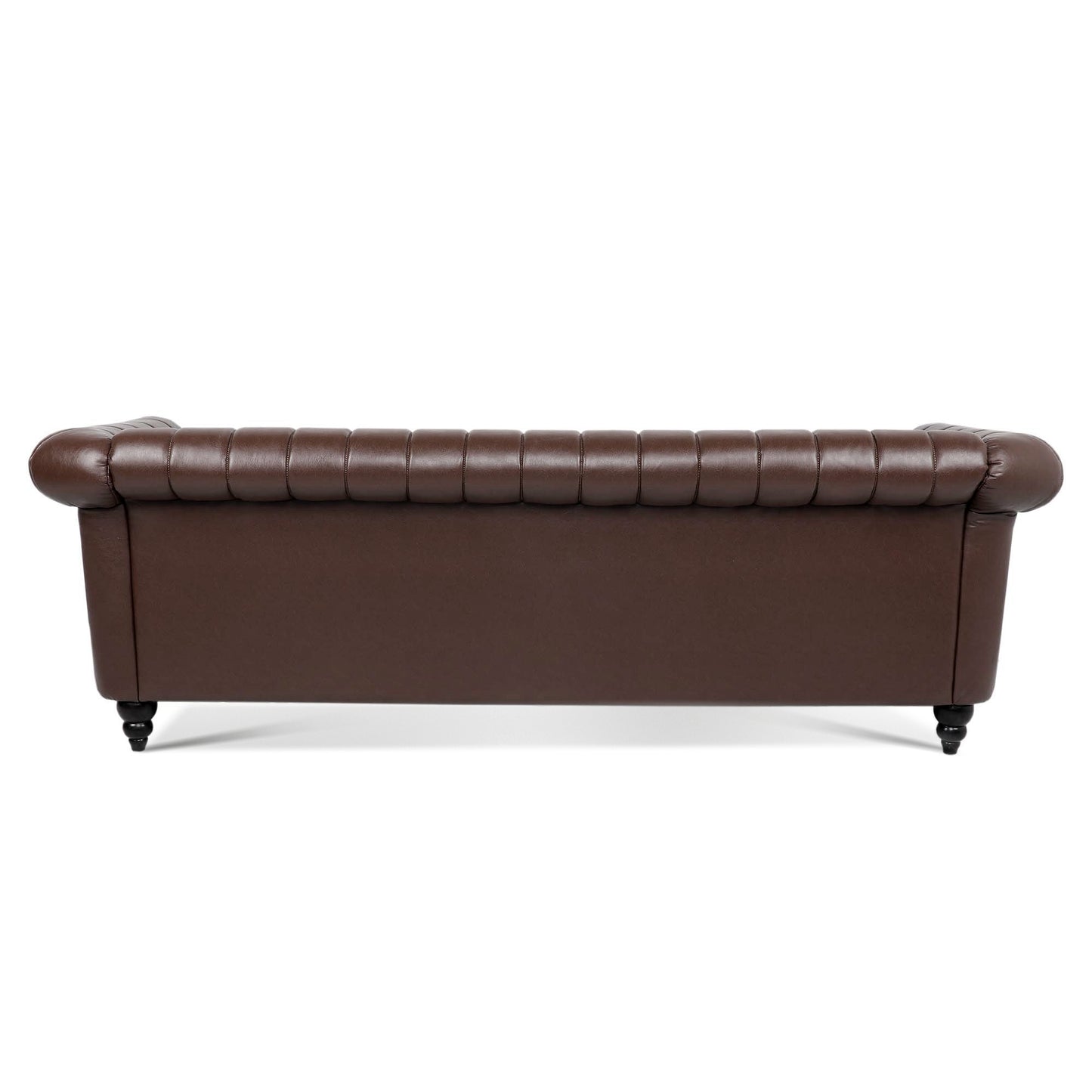 83.46'' Brown PU Rolled Arm Chesterfield Three Seater Sofa.