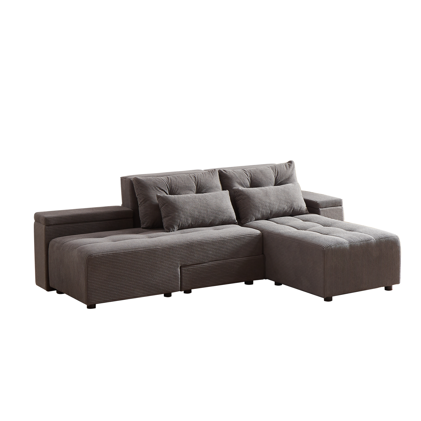 Convertible 3 in 1 Sleeper Sofa and Sectional Sofa with 4 Storage Space for Living Room,Corduroy Couch With 4 pillows,Corduroy