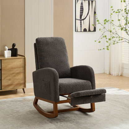 25.4"W Rocking Chair for Nursery, High Back Glider Chair with Retractable Footrest, Side Pocket, Rocking Accent Armchair with Rubber Wood Legs for Living Room/Bedroom.Charcoal