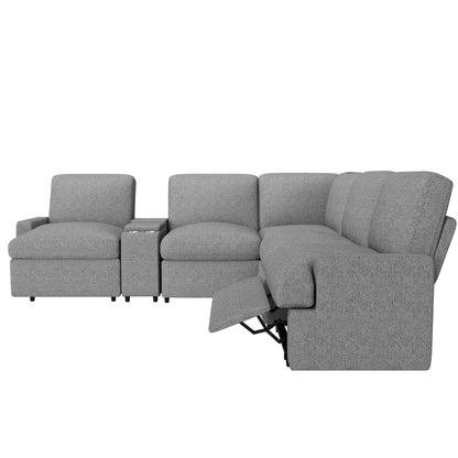 104'' Power Recliner Corner Sofa Home Theater Reclining Sofa Sectional Couches with Storage Box, Cup Holders, USB Ports and Power Socket for Living Room, Grey