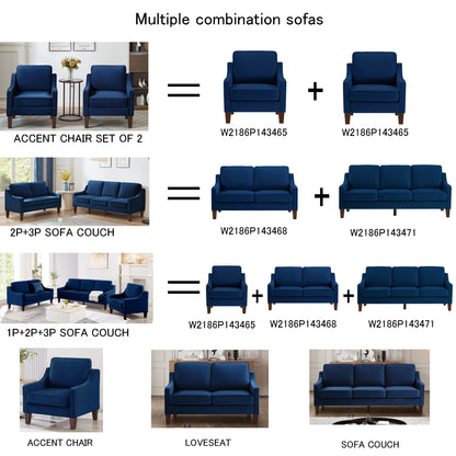 Modern Armchair, Living Room Single Seat Sofa Chair with Wooden Legs, Upholstered Velvet Accent Chair for Living Room, Bedroom,Navy