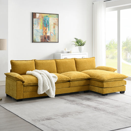 118*55" Modern L-shaped Chenille Cloud Sofa with Double Seat Cushions,5-seat Upholstered Indoor Furniture,Sleeper Sofa Couch with Chaise Lounge for Living Room,Apartment,3 Colors