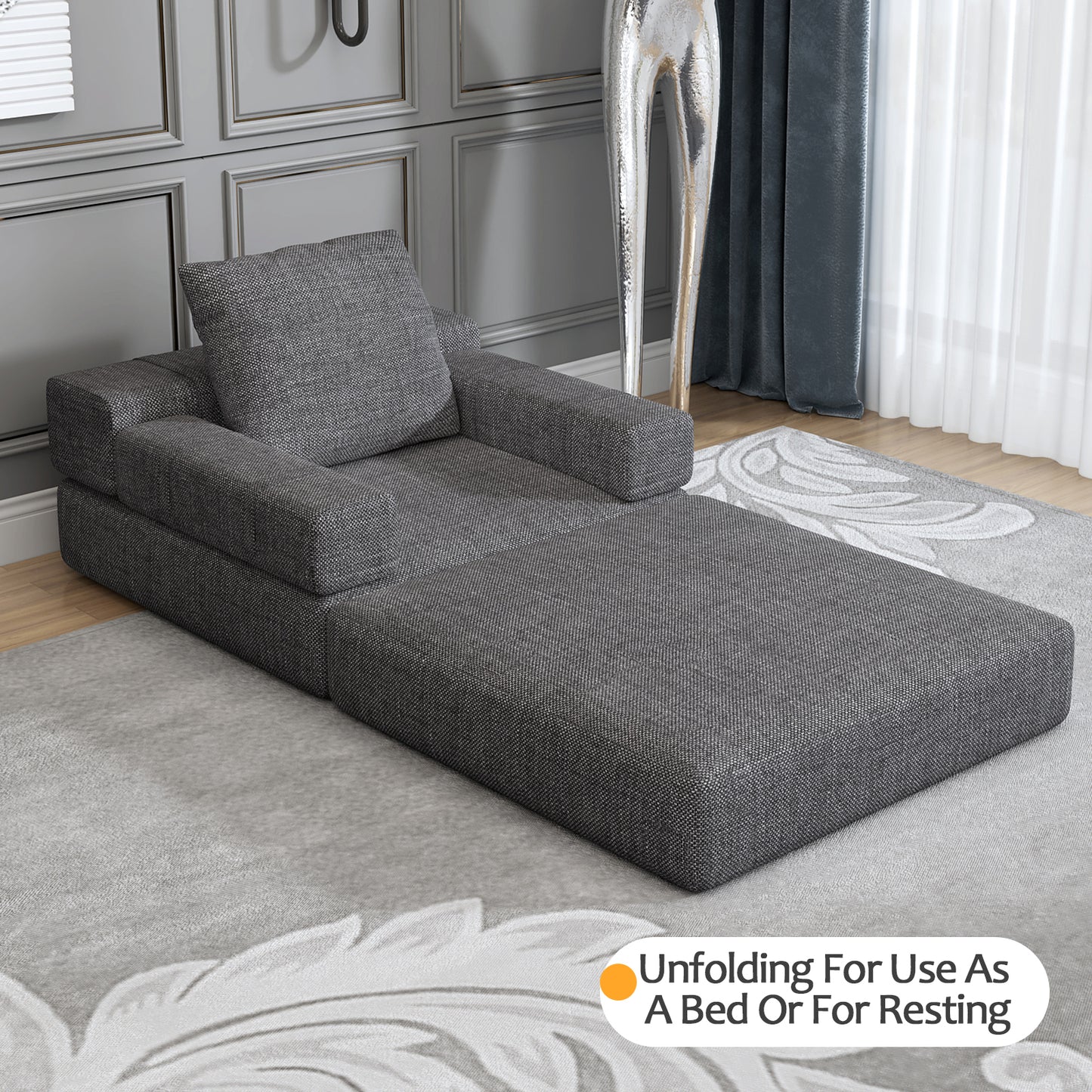 Single sofa chair that converts to a single sofa bed for living room, guest room, playroom, Dark Grey