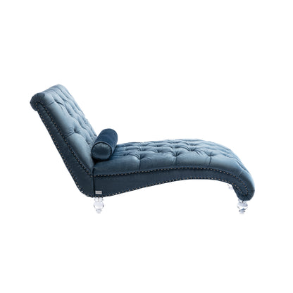 Velvet Chaise Lounge Indoor,Button-Tufted Upholstered Chaise Lounge Chair with Pillow for Bedroom Living Room Office (Light Blue Velvet)