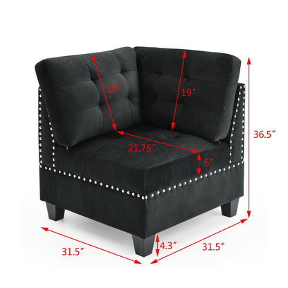 L shape Modular Sectional Sofa,DIY Combination,includes Three Single Chair,Two Corner and Two Ottoman,Black Velvet.