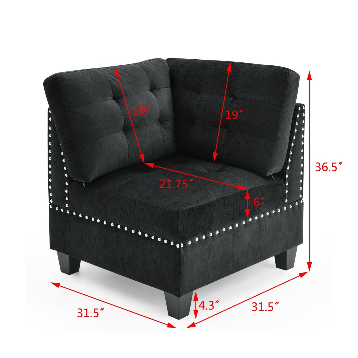 U shape Modular Sectional Sofa,DIY Combination,includes Two Single Chair,Two Corner and Two Ottoman,Black Velvet.