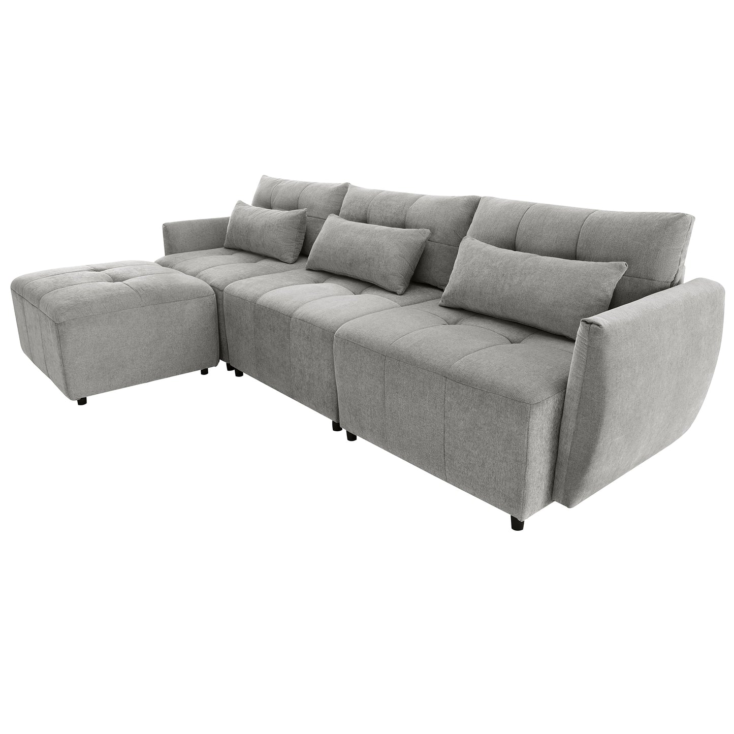 113.3" Convertible Sectional Sofa Couch 3-Seat L-Shaped Sofa with Movable Ottoman and USB for Apartment, Living Room, Bedroom, Grey