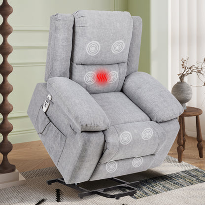 Electric Power Recliner Chair With Massage For Elderly,Remote Control Multi-function Lifting, Timing, Cushion Heating Chair With Side Pocket Light Grey