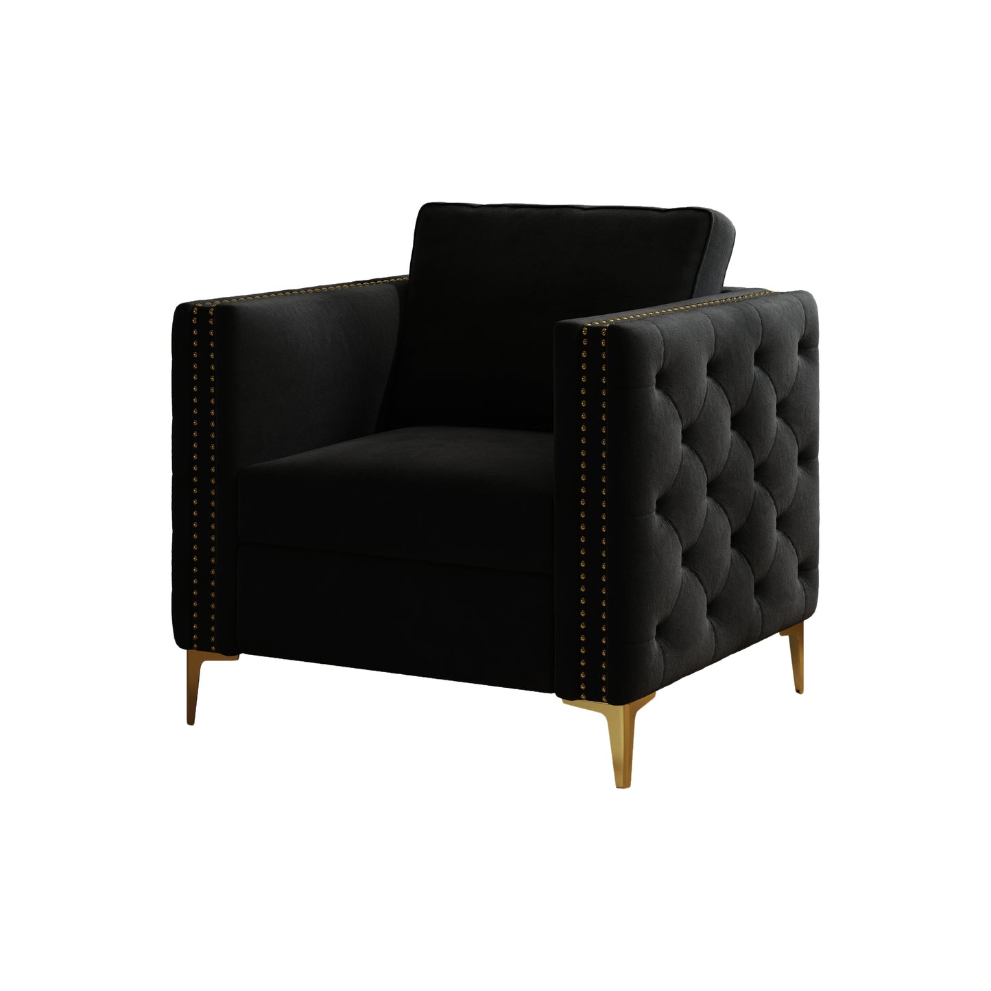 Accent Chair for Living Room Upholstered Arm Chair with Metal Legs Velvet Black