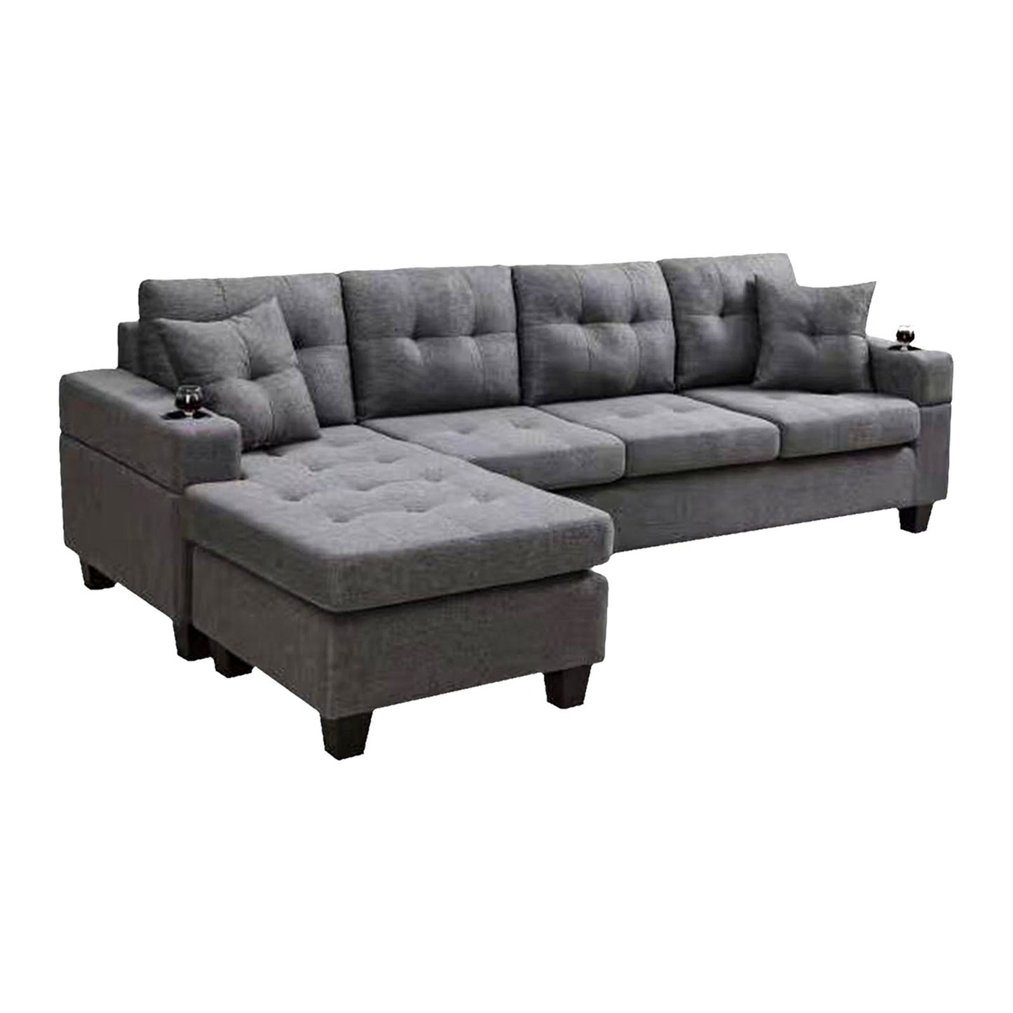 Sectional sofa left with footrest, convertible corner sofa with armrest storage, sectional sofa for living room and apartment, chaise longue left (grey)