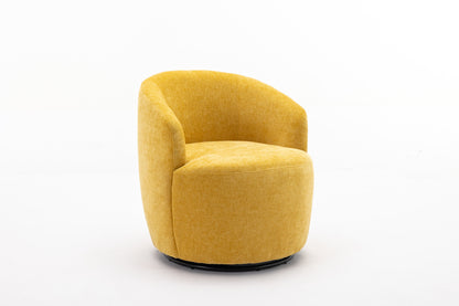 037-Chenille Fabric Swivel Accent Armchair Barrel Chair With Black Powder Coating Metal Ring,Yellow