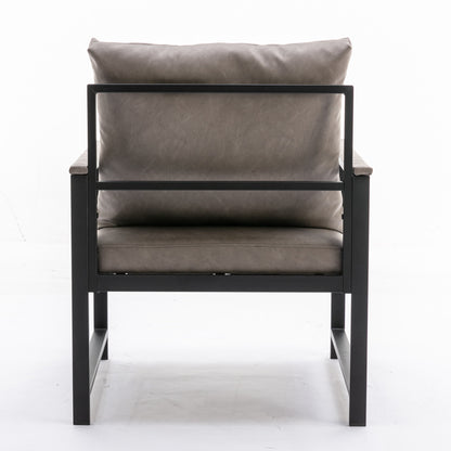 Modern Faux Leather Accent Chair with Black Powder Coated Metal Frame, Single Sofa for Living Room Bedroom, Gray