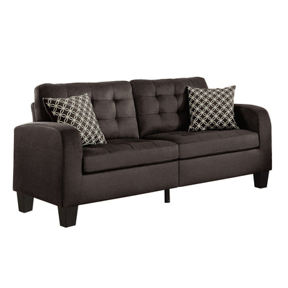 Chocolate Brown Contemporary Sofa 1pc Tufted Detail Textured Fabric Upholstered 2 Pillows Solid Wood Living Room Furniture