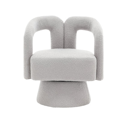 360 Degree Swivel Cuddle Barrel Accent Chairs, Round Armchairs with Wide Upholstered, Fluffy Fabric Chair for Living Room, Bedroom, Office, Waiting Rooms (Light Gray Boucle)