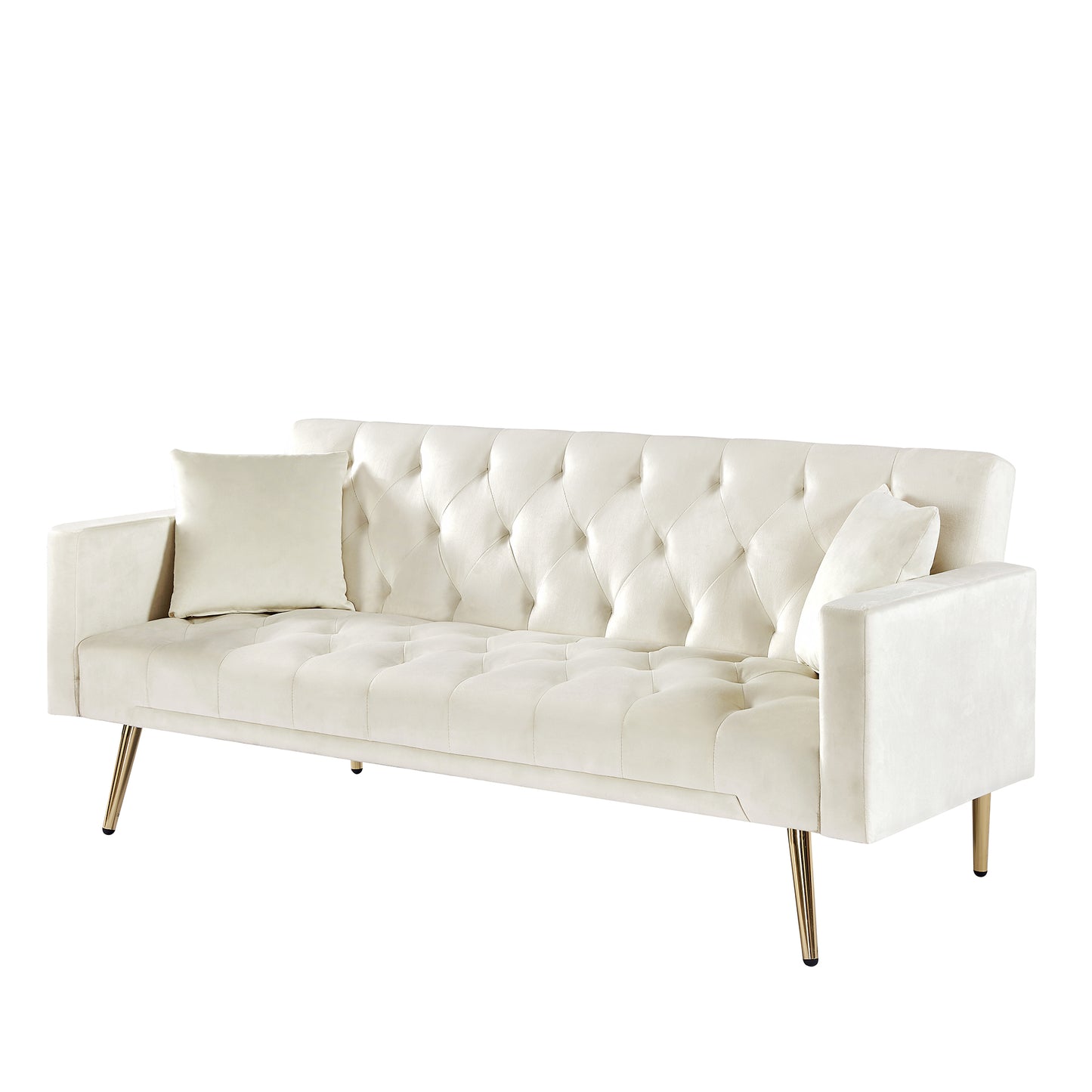 Cream White Convertible Folding Futon Sofa Bed, Sleeper Sofa Couch for Compact Living Space.