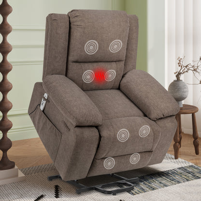 Electric Power Recliner Chair With Massage For Elderly,Remote Control Multi-function Lifting, Timing, Cushion Heating Chair With Side Pocket Brown