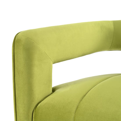 Modern Velvet Accent Chair with Ribbed Detail, Luxury Curved Fully Upholstered Accent Chair, Green (No Assembly Needed)