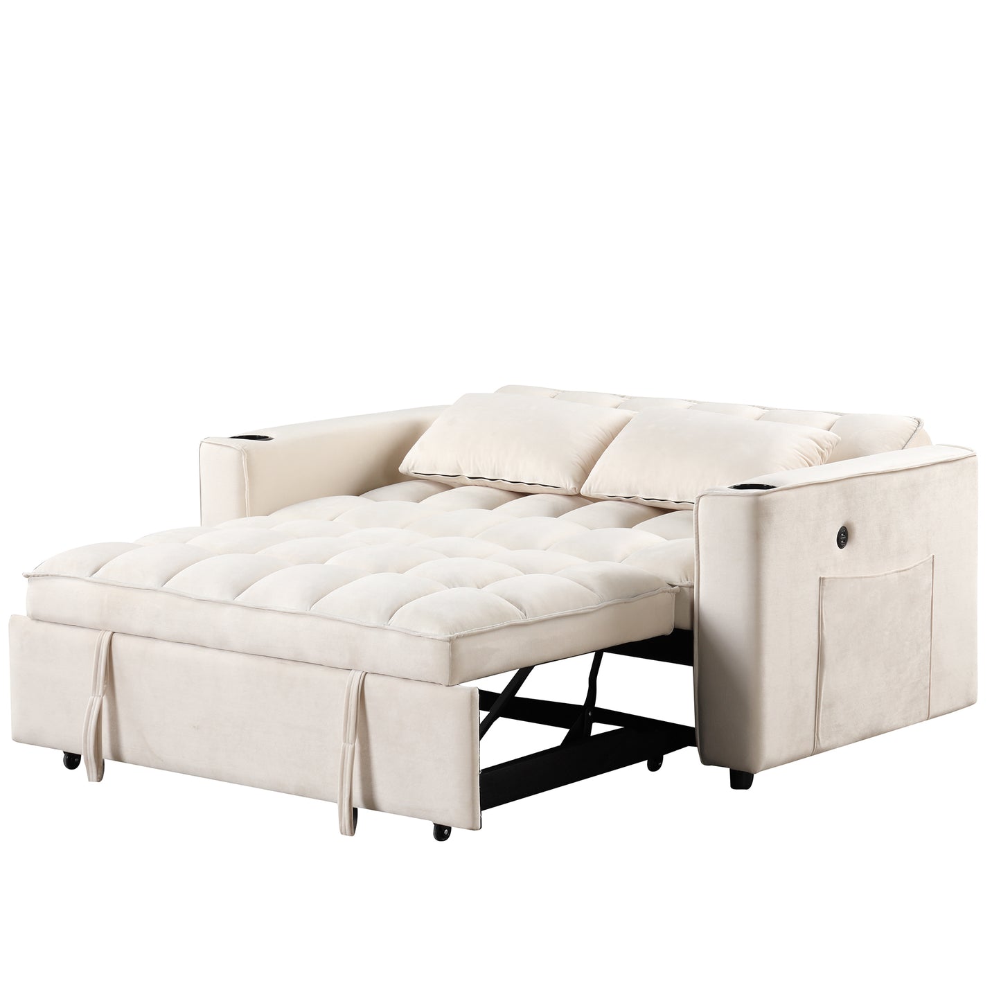 58" 4-1 Multi-functional Sofa Bed with Cup Holder and USB Port for Living Room or Apartments Milky White