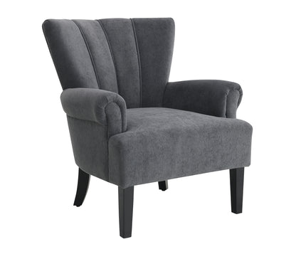 Modern Accent Living Room Chairs,Polyester Armchair Club Chair with channel back, Accent chair for Living room, Bedroom Reading room, soft fabric, wooden Leg, Dark Grey