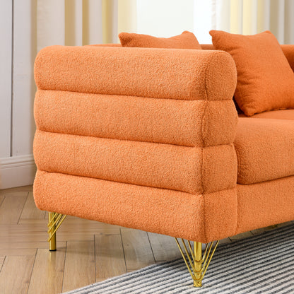 81 Inch Oversized 3 Seater Sectional Sofa, Living Room Comfort Fabric Sectional Sofa-Deep Seating Sectional Sofa, Soft Sitting with 3 Pillows for Living Room,Bedroom,Office.,Orange teddy