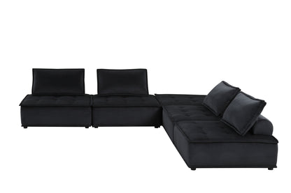 160" Black Velvet 5 Pc Sectional Sofa Ottoman