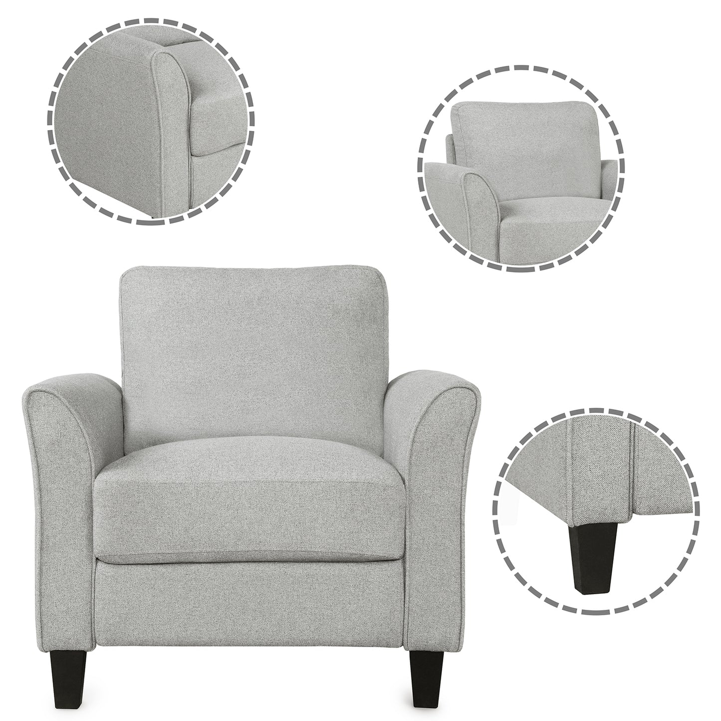 Living Room Furniture Armrest Single Sofa  and Loveseat Sofa (Light Gray)