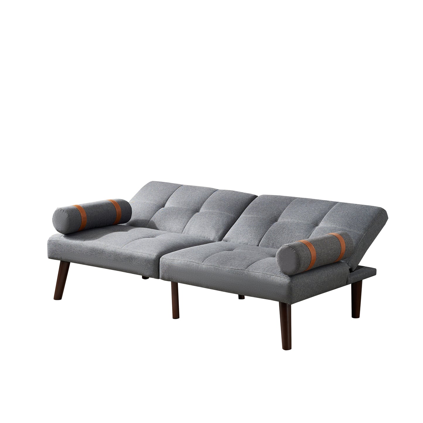 Convertible Sofa Bed Futon with Solid Wood Legs Linen Fabric Grey