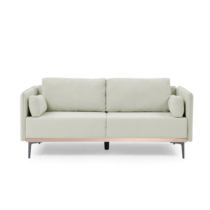 Modern Sofa 3-Seat Couch with Stainless Steel Trim and Metal Legs for Living Room, Linen Beige