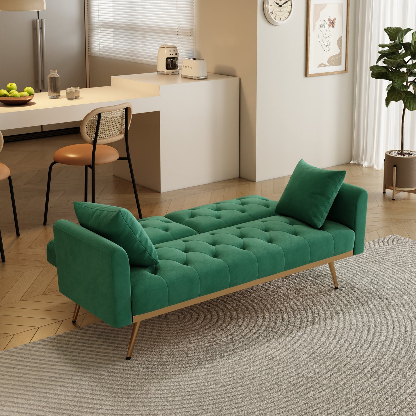 The 68.3 "green velvet sofa bed is beautiful and easy to assemble