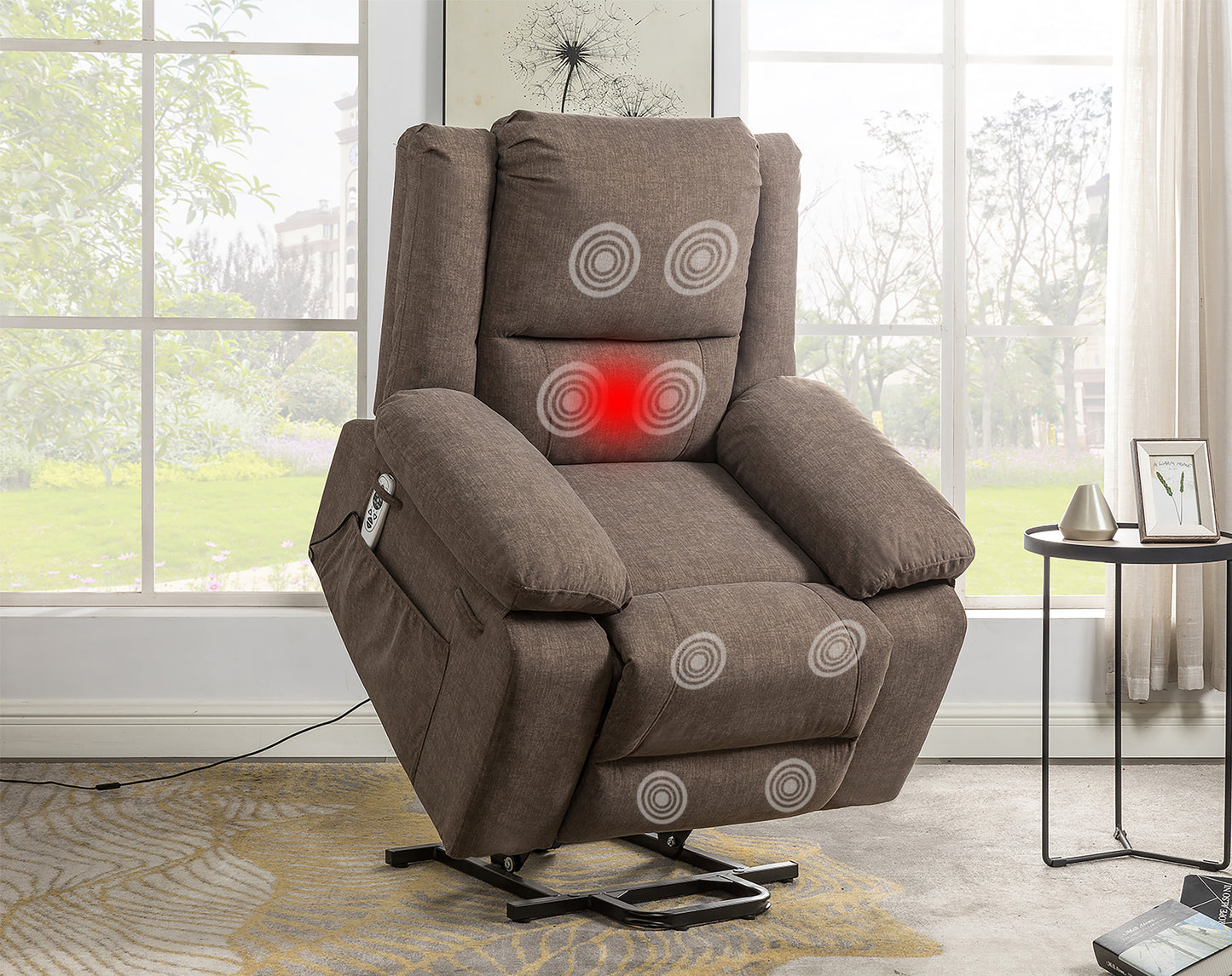 Electric Power Recliner Chair With Massage For Elderly,Remote Control Multi-function Lifting, Timing, Cushion Heating Chair With Side Pocket Brown