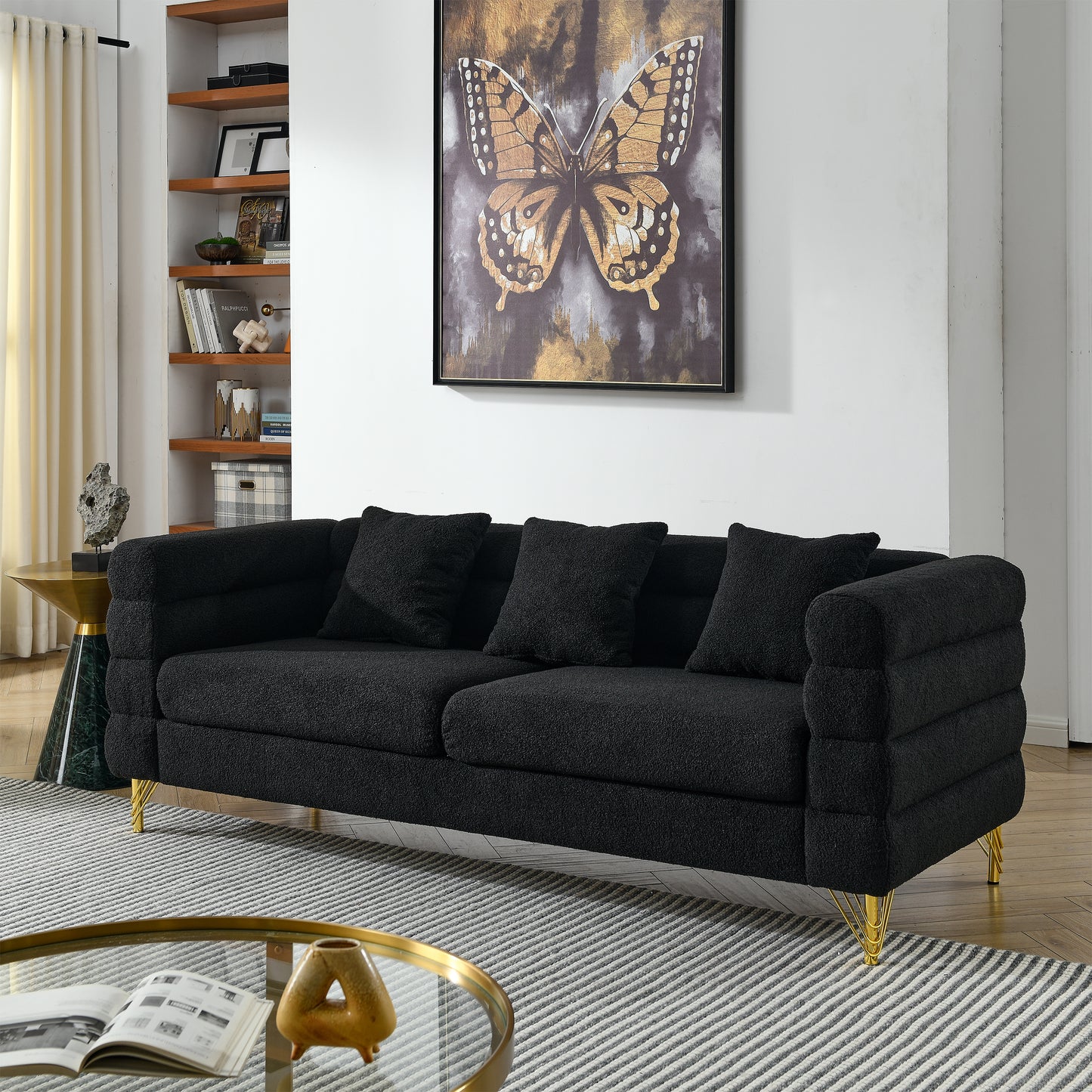 3-Seater + 3-seater Combination sofa.BLACK teddy