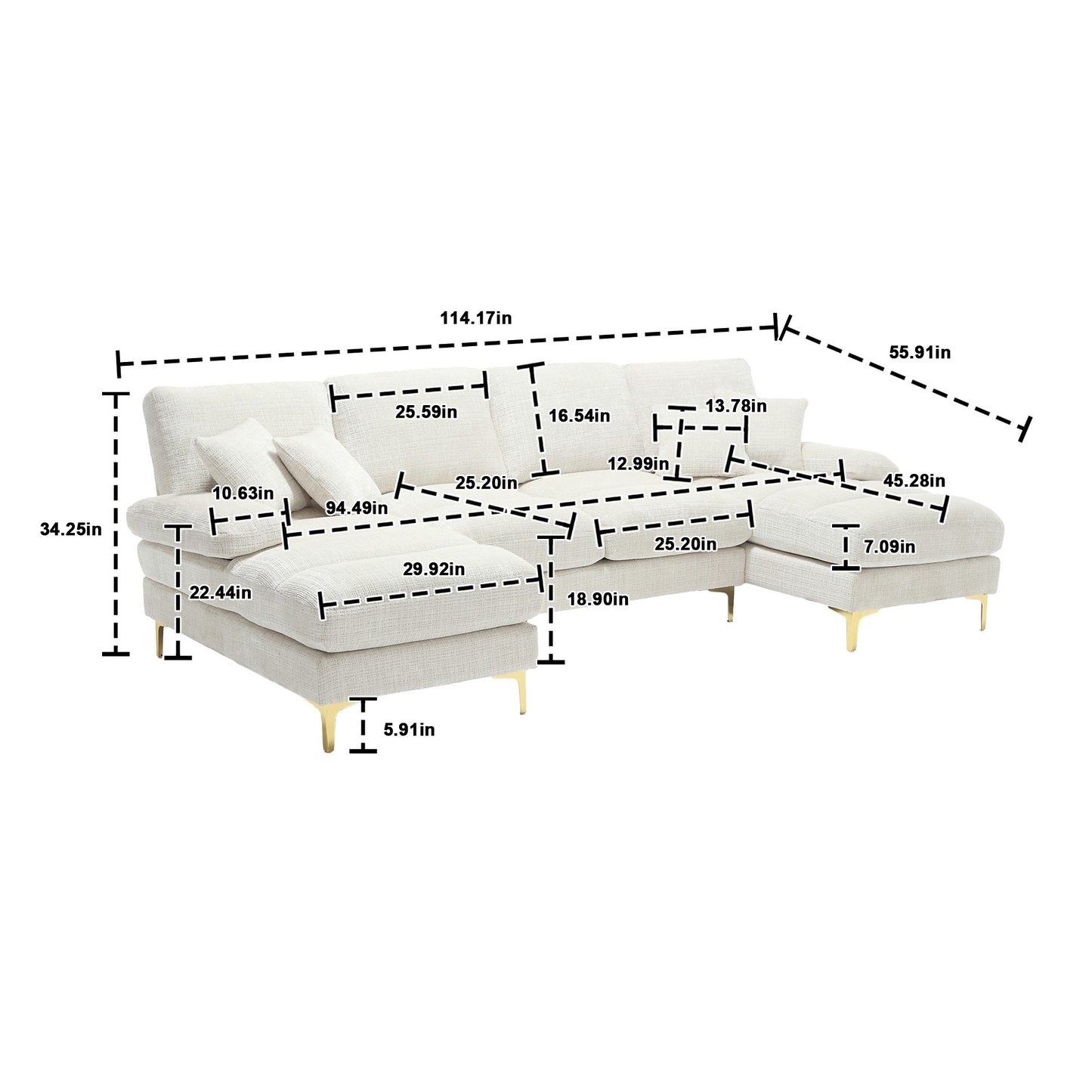 Modern Large chenille Fabric U-Shape Sectional Sofa