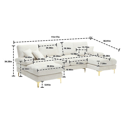 Modern Large chenille Fabric U-Shape Sectional Sofa