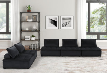 120" Black Velvet 5 Pc Sofa and Loveseat