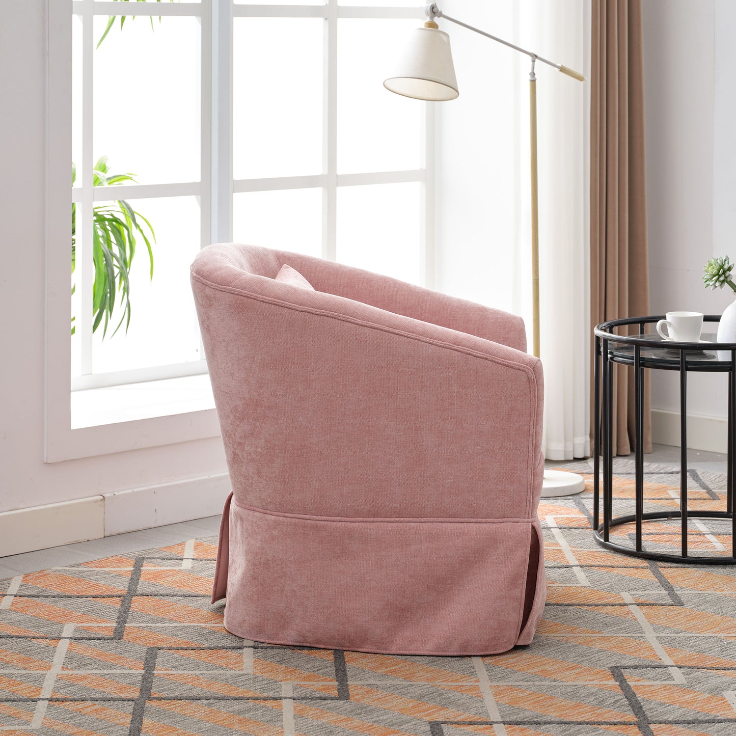 360-degree Swivel Accent Armchair Linen Blend PINK