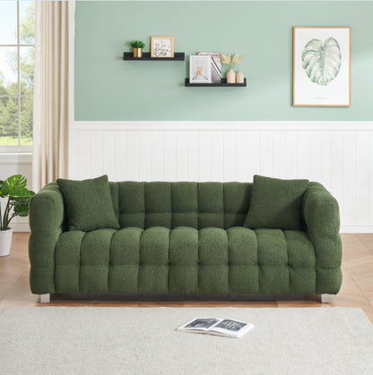 Green teddy fleece sofa 80 "discharge in living room bedroom with two throw pillows hardware foot support