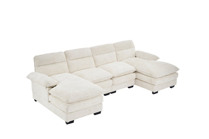 U-shaped profile sofa, including two single seats and two chaise, modular sofa, Chenille sofa,White