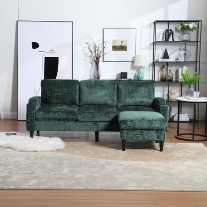 Sofa for three, solid wood frame, Chenille fabric, side pocket, with two cup holders, footstool with storagestorage sofa /Living room sofa cozy sectional sofa