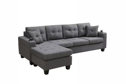 Sectional sofa left with footrest, convertible corner sofa with armrest storage, sectional sofa for living room and apartment, chaise longue left (grey)