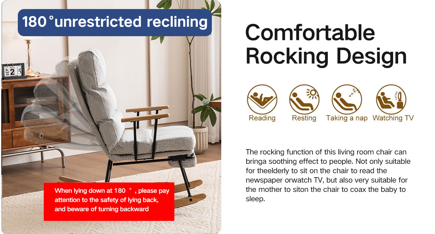 Modern Teddy Gliding Rocking Chair with High Back, Retractable Footrest, and Adjustable Back Angle for Nursery, Living Room, and Bedroom