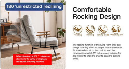 Modern Teddy Gliding Rocking Chair with High Back, Retractable Footrest, and Adjustable Back Angle for Nursery, Living Room, and Bedroom