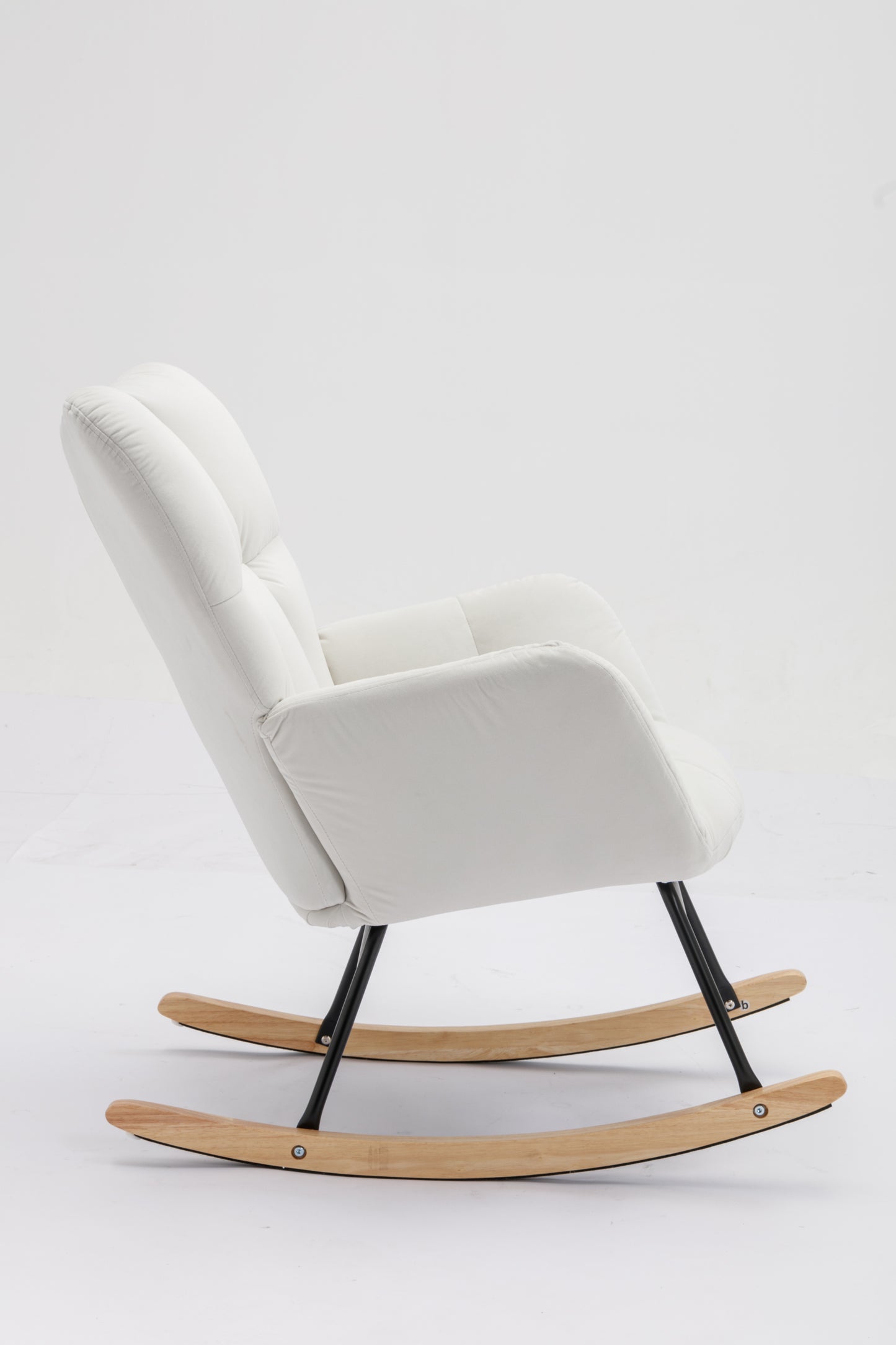 Mid Century Modern Velvet Tufted Upholstered Rocking Chair Padded Seat for Living Room Bedroom, White