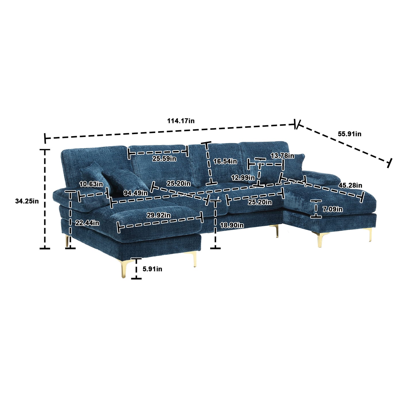 Modern Large chenille Fabric U-Shape Sectional Sofa