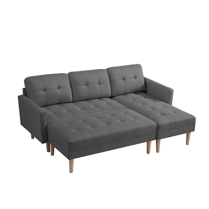 GREY Fabric Right Facing Sectional Sofa Bed, L-shape Sofa Chaise Lounge with Ottoman Bench