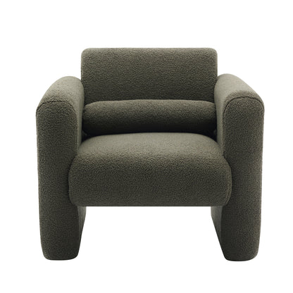 Modern Accent Chair Lambskin Sherpa Fabric Upholstered Comfy Reading Arm Chair Soft Padded Armchair with Back and Pillow for Living Room Bedroom Reception Waiting Room Office,Seaweed Green