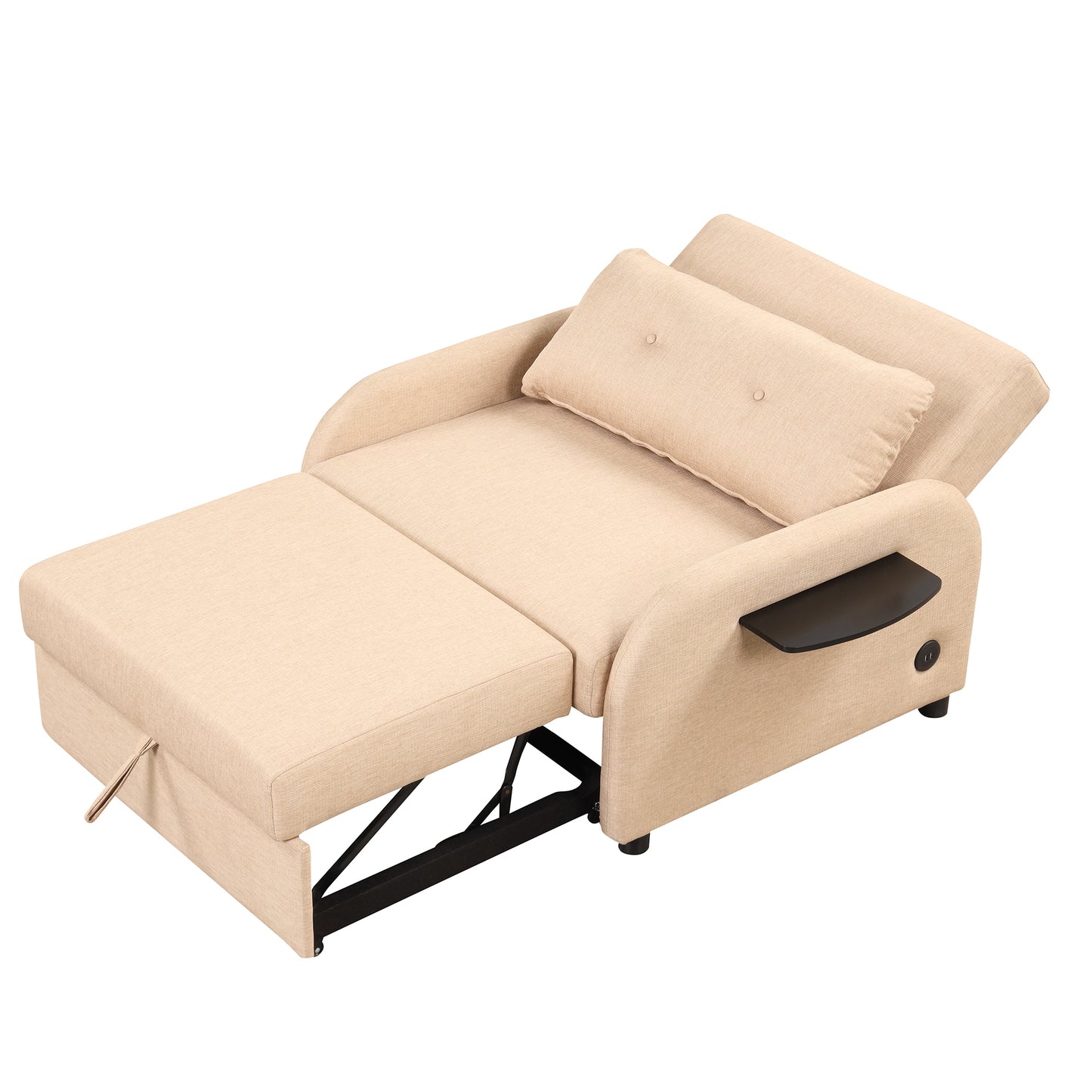 Pull out sofa sleeper 3 in 1 with 2 wing table and usb charge for nap line fabric for living room recreation room Beige