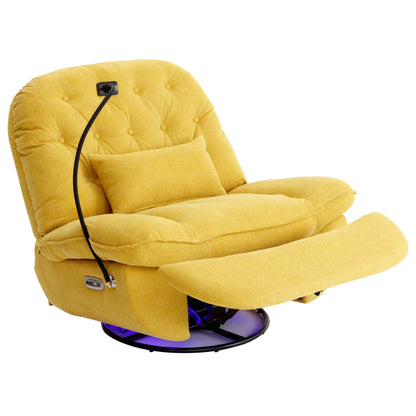 270 Degree Swivel Power Recliner with Voice Control, Bluetooth Music Player,USB Ports, Atmosphere Lamp, Hidden Arm Storage and Mobile Phone Holder for Living Room, Bedroom, Apartment, Yellow