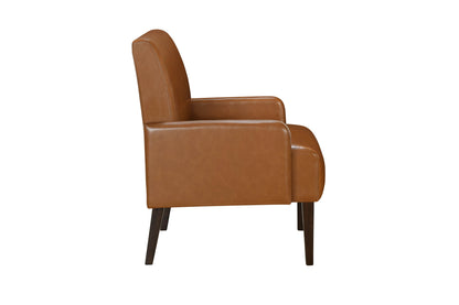 Luxurious Living Room Furniture Accent Chair with Arm, Brown Leather-Like Upholstery Chair Wooden Legs